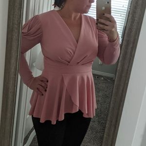 Love Faux Wrap Blouse Sheer Sleeve Plus Size new